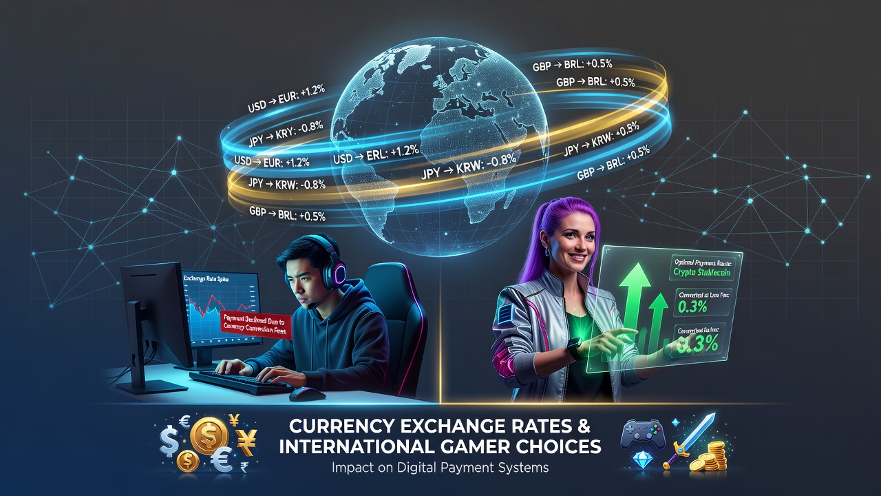 Global currency symbols overlaying digital payment interfaces used in online gaming platforms