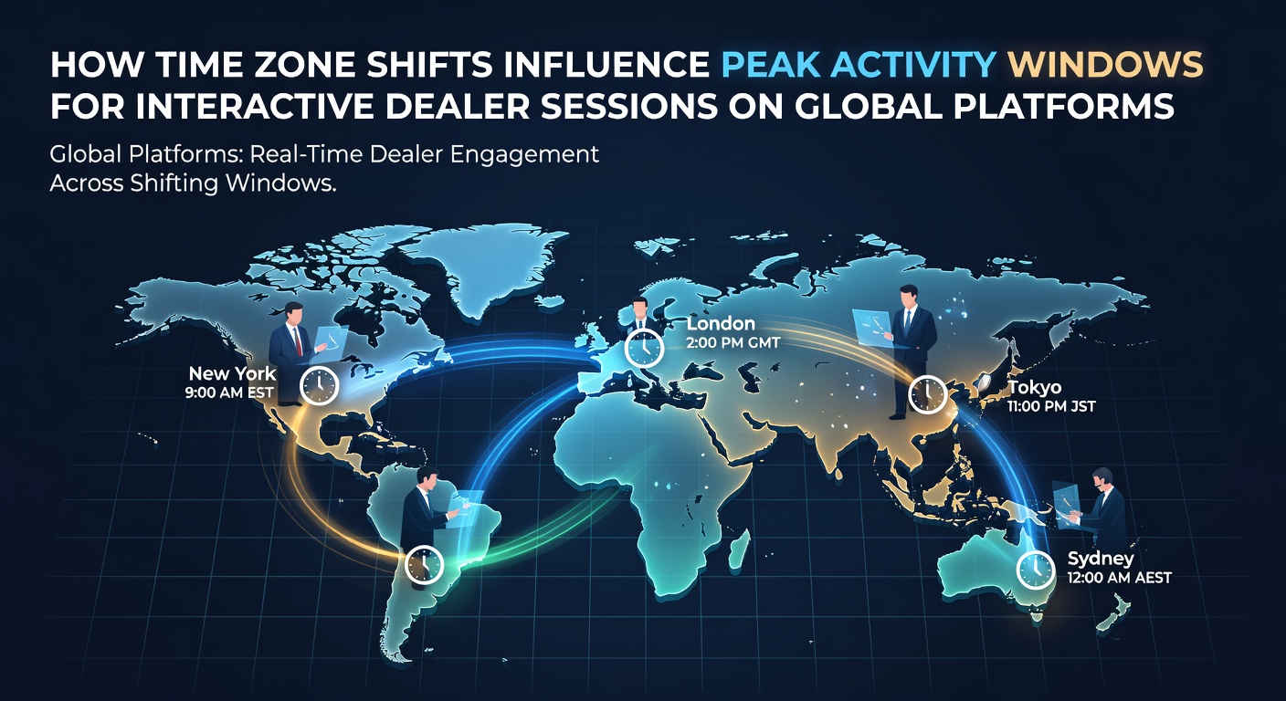 Global time zone map illustrating peak activity windows for live dealer sessions across major regions