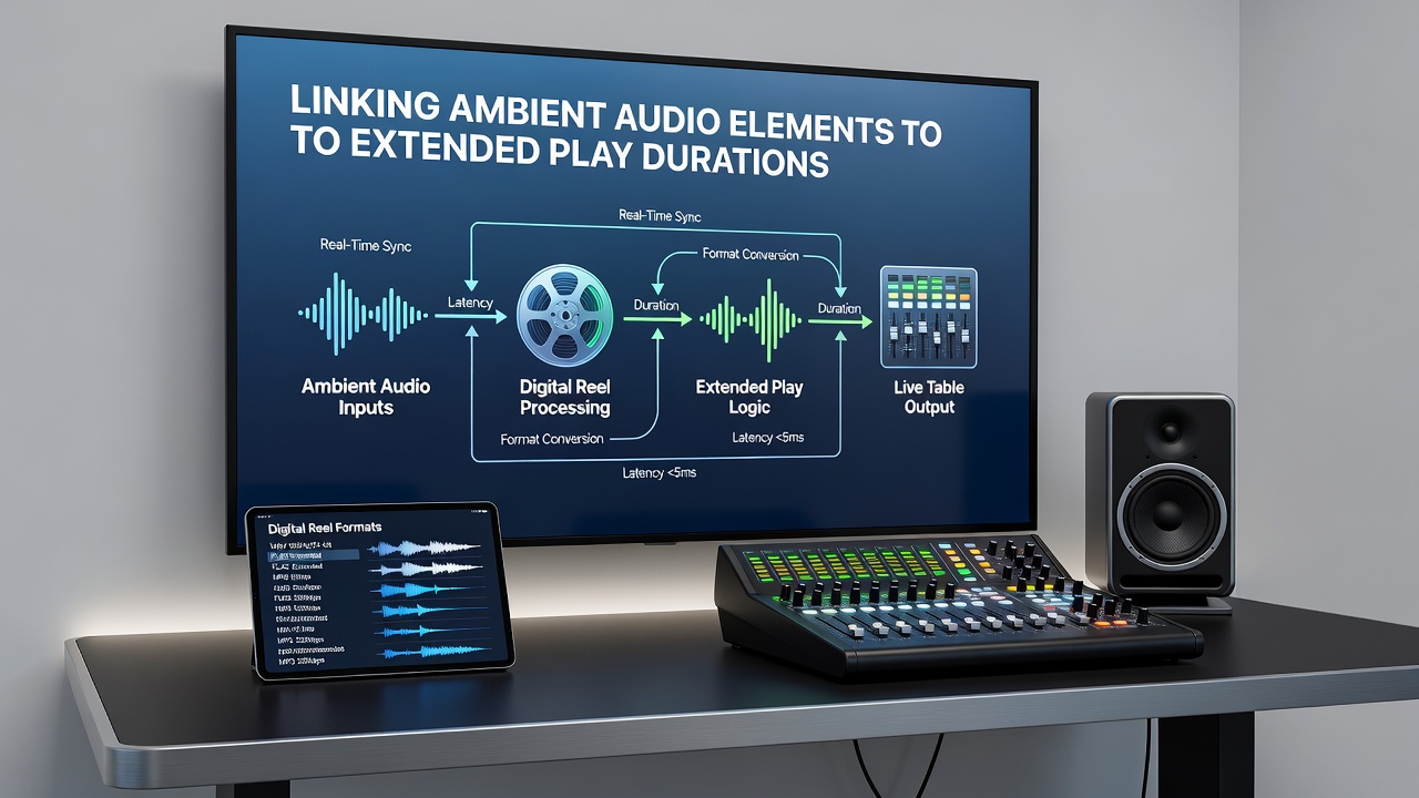 Live dealer table setup with ambient audio mixing console visible in the production booth