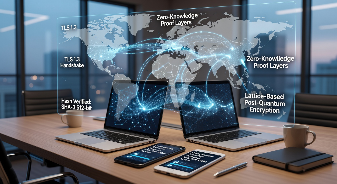 Secure mobile gaming interface displaying encrypted transaction flow across international borders