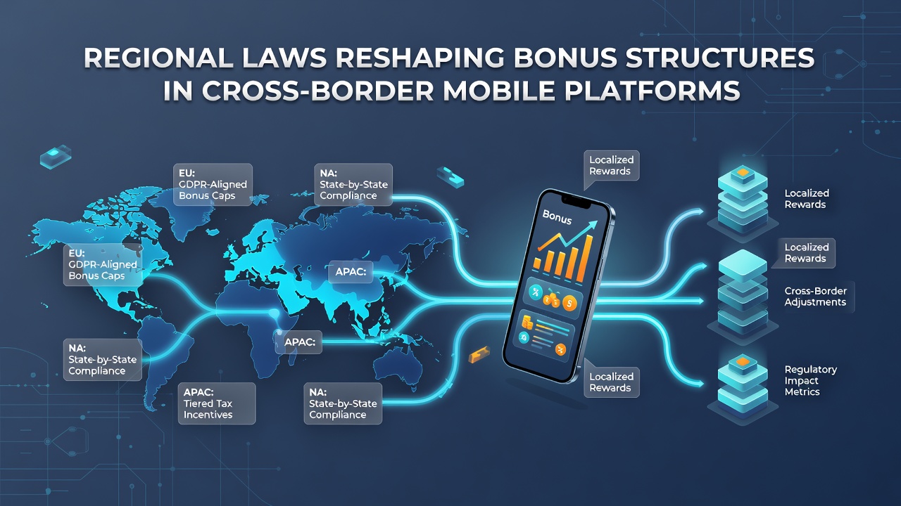 Cross-border mobile platform dashboard highlighting adjusted bonus structures under new regional laws