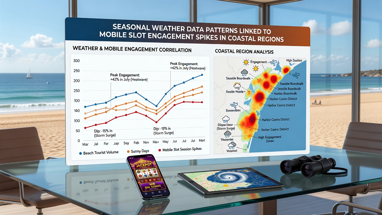Data visualization chart displaying seasonal weather patterns against mobile slot engagement metrics in coastal areas