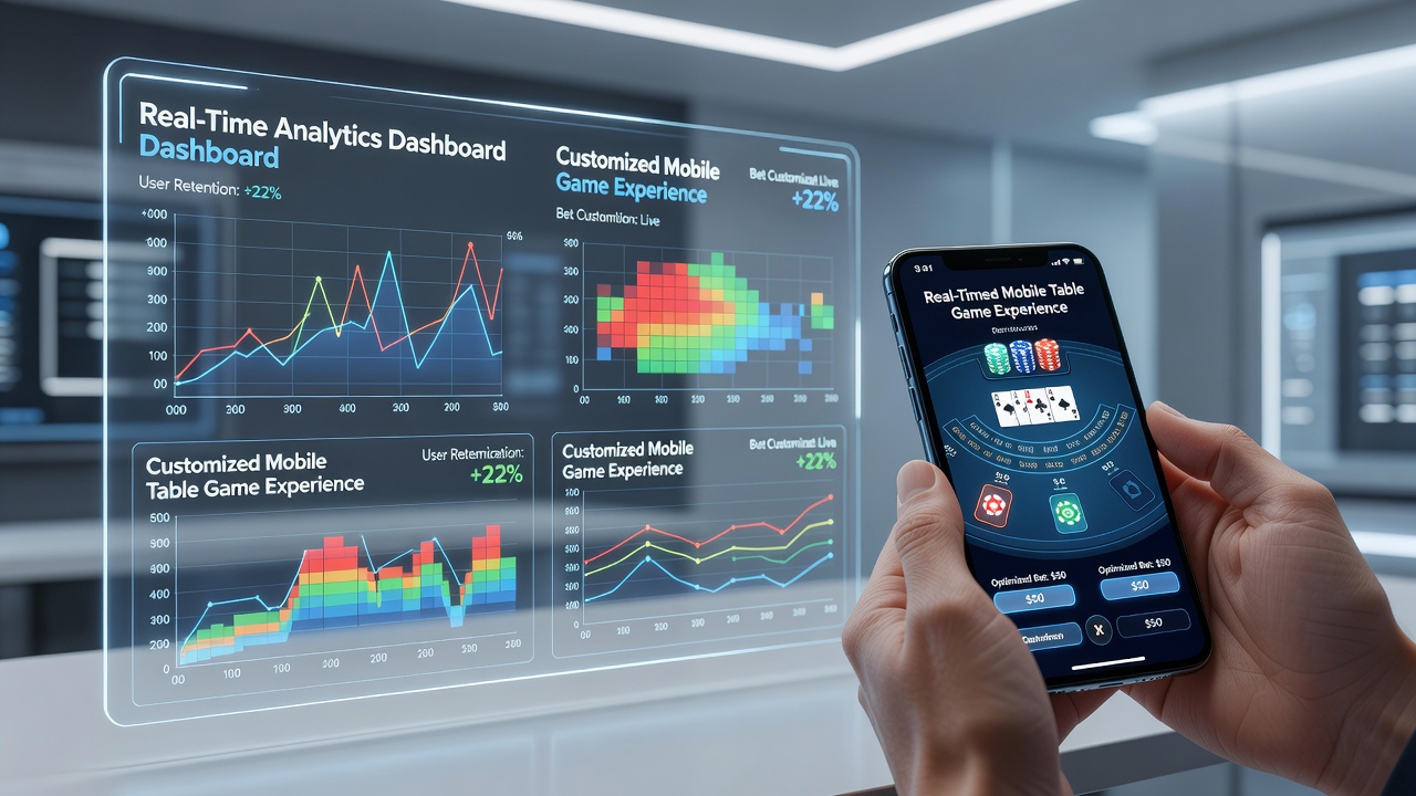 Mobile user engaging with a real-time customized blackjack table on a smartphone interface showing dynamic adjustments based on player data